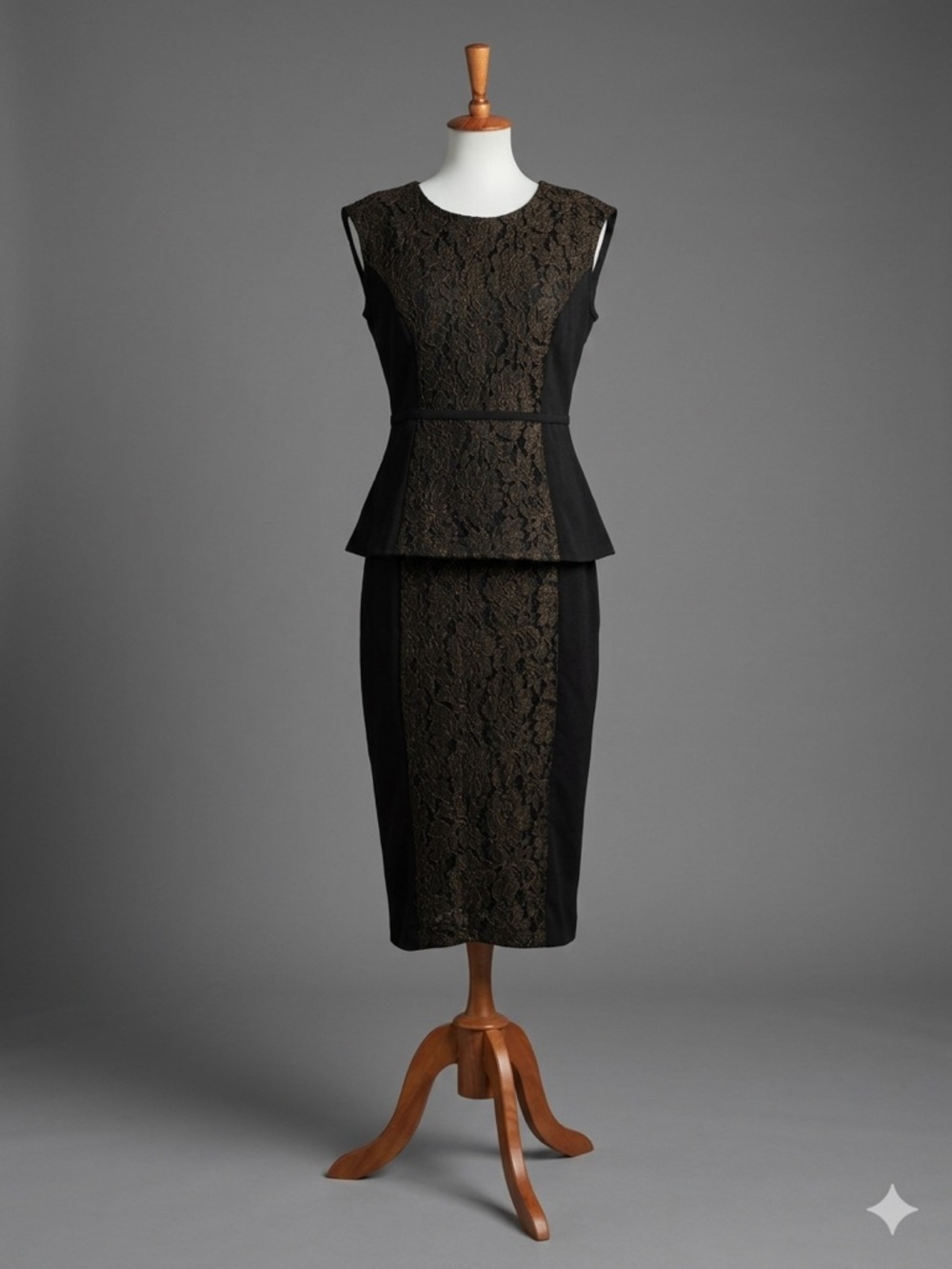7th Avenue NY&Co. Design Studio Gold Lace Peplum Top & Skirt Set